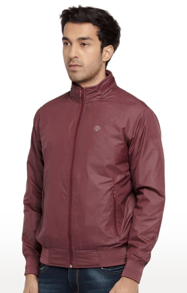 Men's Red Polyester Solid Windcheater