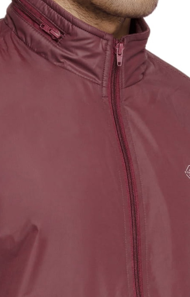 Men's Red Polyester Solid Windcheater