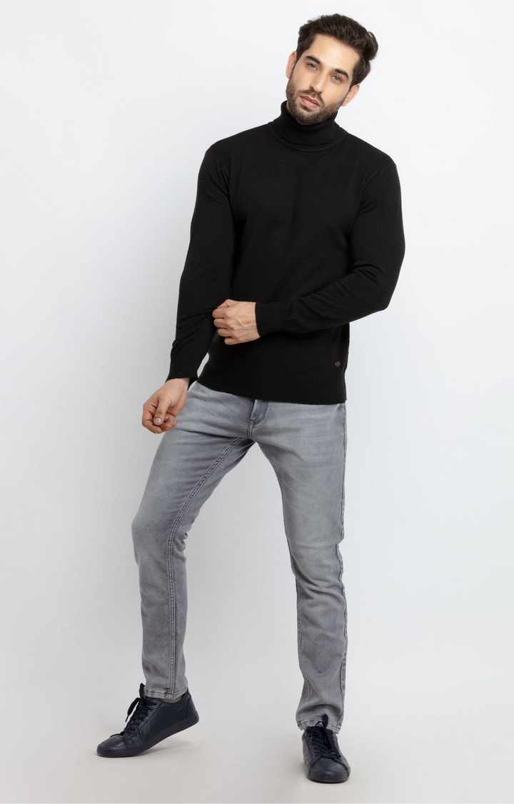 Status Quo | Men's Black Acrylic Solid Sweaters 1