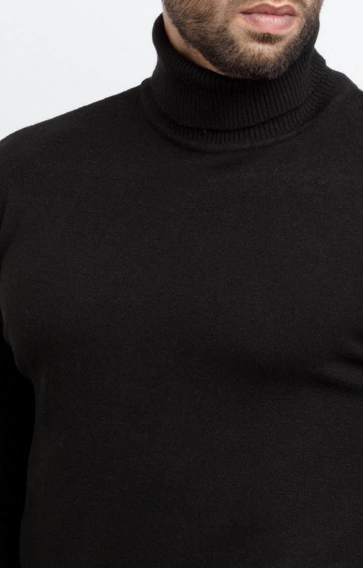 Status Quo | Men's Black Acrylic Solid Sweaters 4