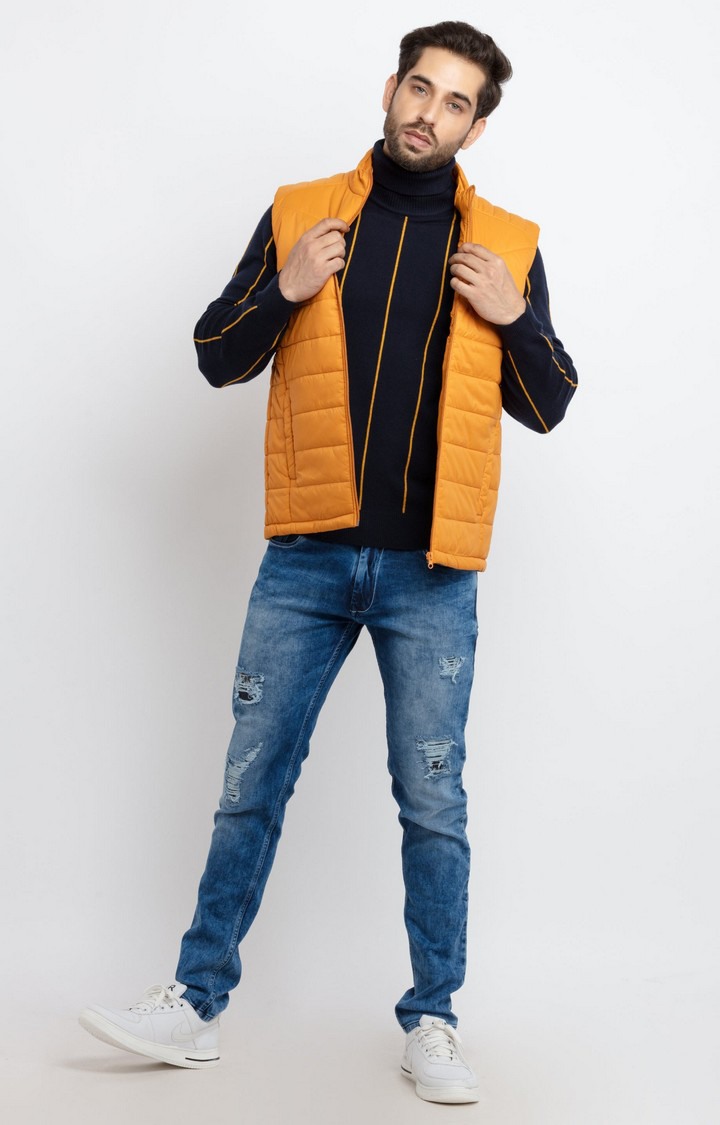Men's Yellow Polyester Quilted Gilet