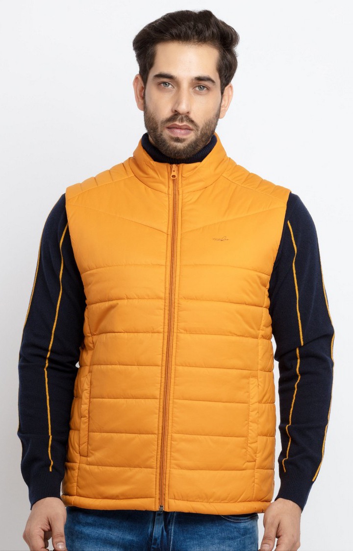 Men's Yellow Polyester Quilted Gilet