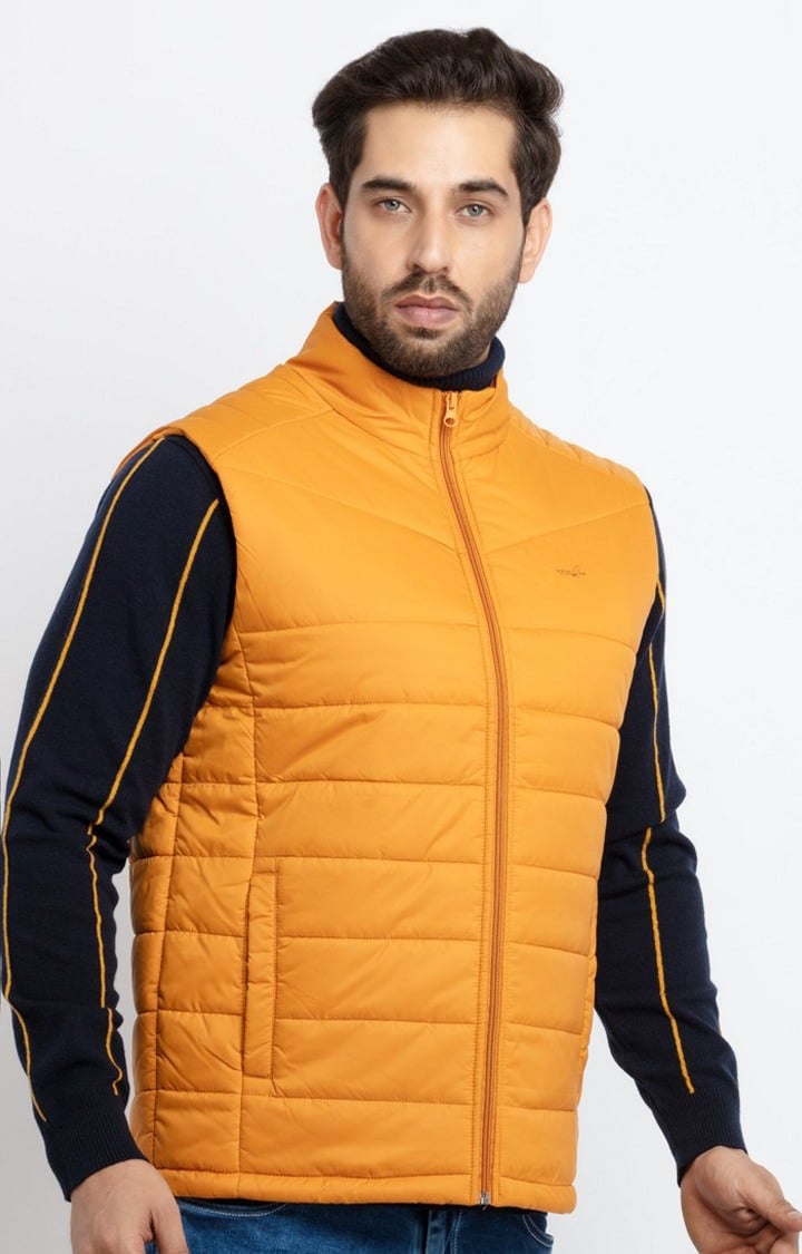 Men's Yellow Polyester Quilted Gilet