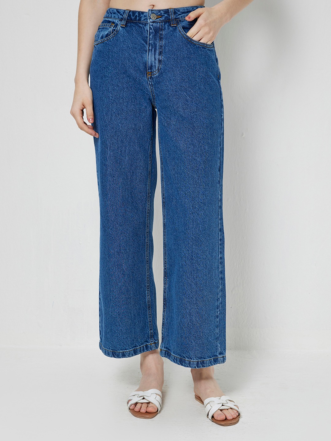 Wide Leg High Waist Jeans - Blue