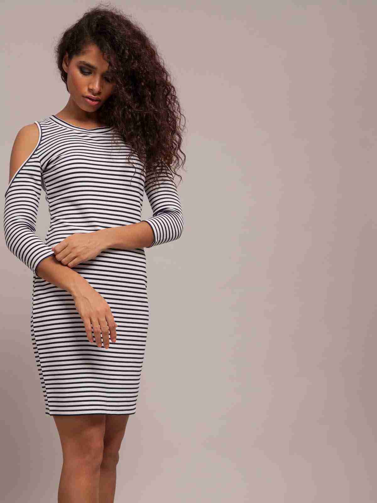 Striped cold online shoulder dress