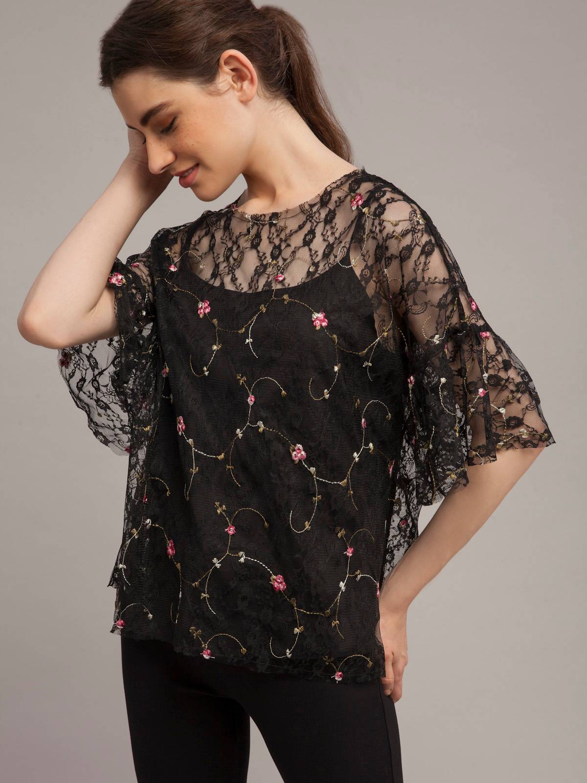 Sheer Embroidered Lace Top