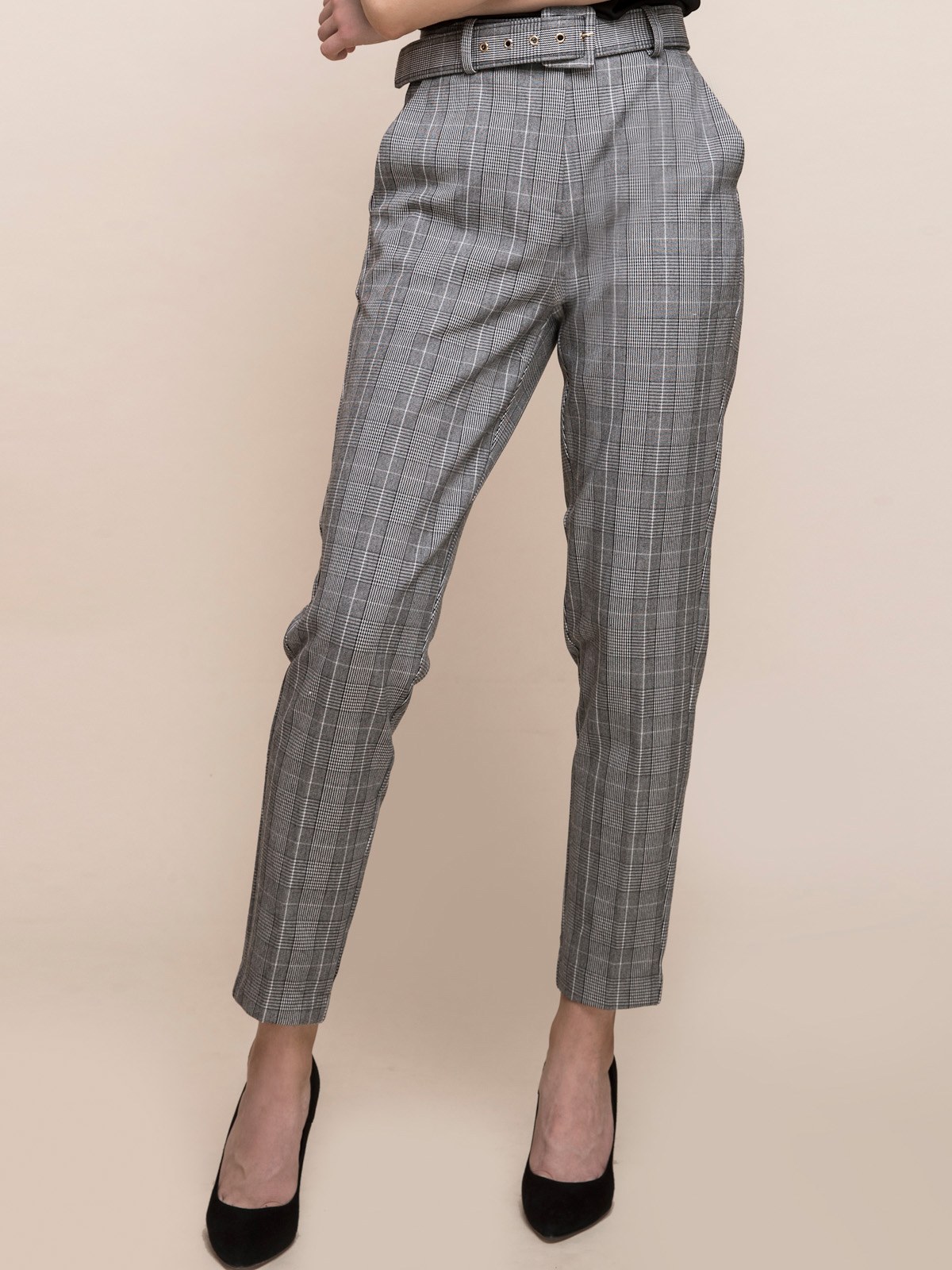 Checkalt Pants Smart Belted Check Pants