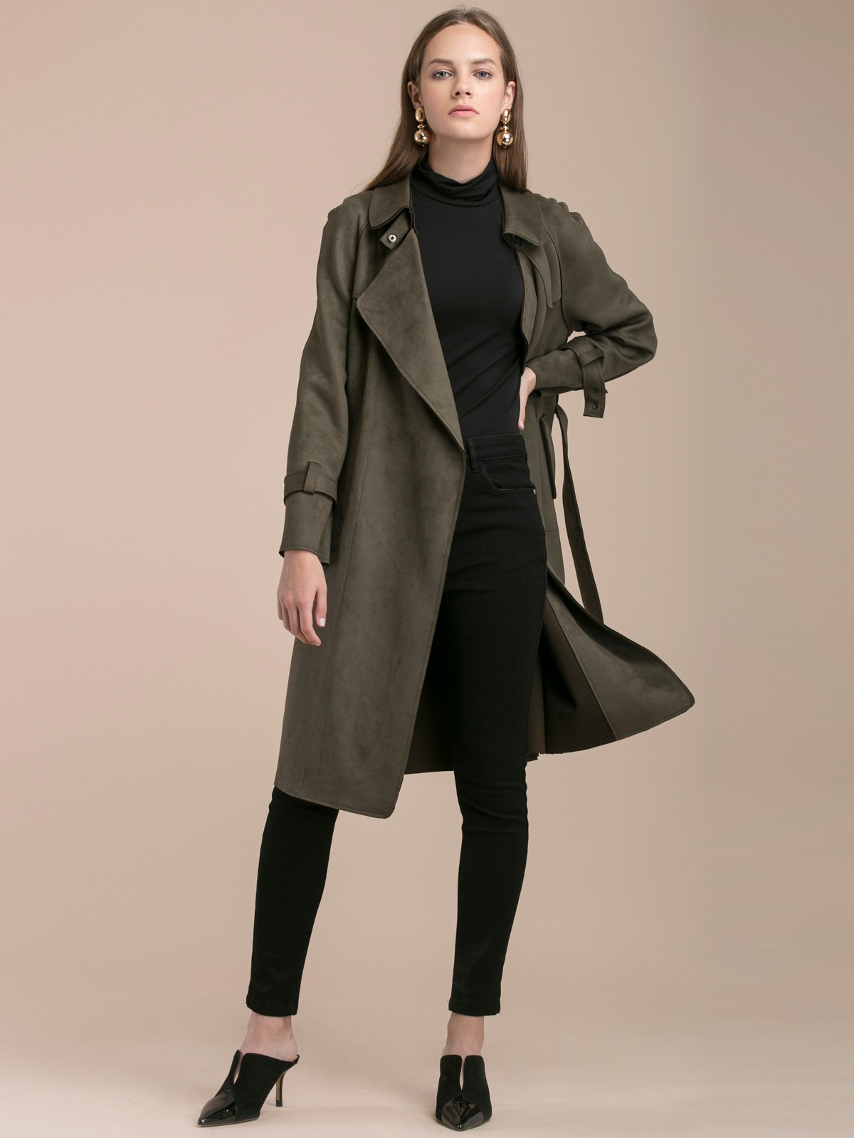Green suede 2024 trench coat