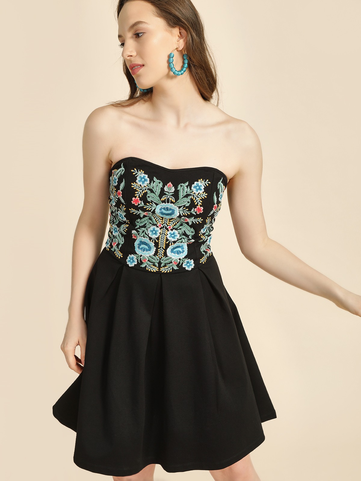 Black embroidered store skater dress