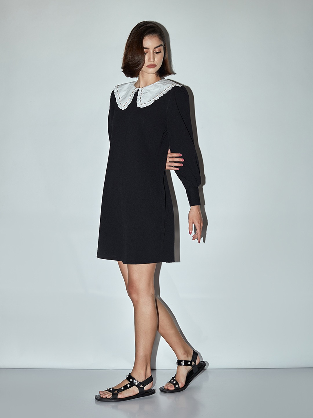 4512095 Light Grey Shirt Collar Shift Dress