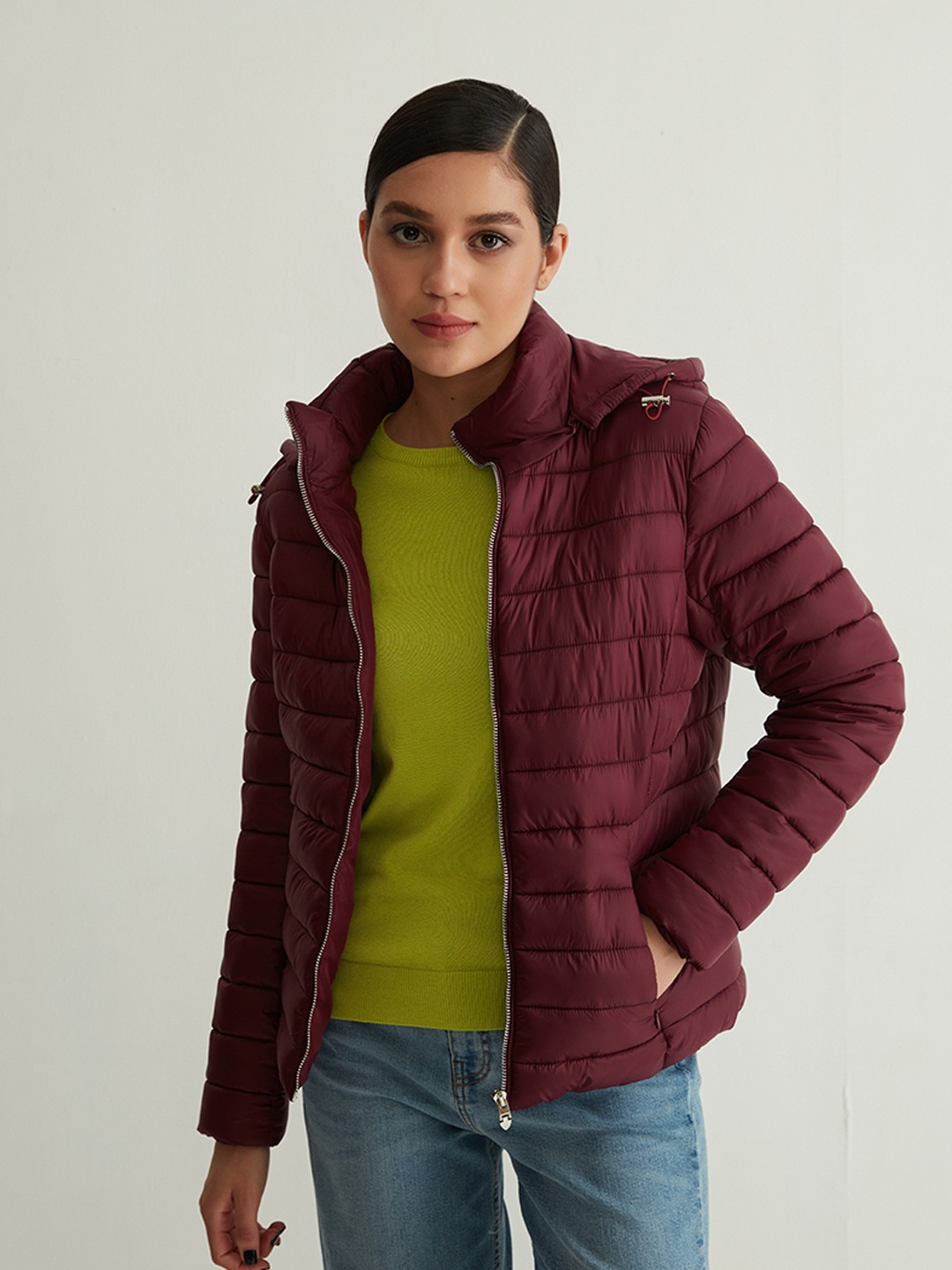 Wine puffer coat outlet