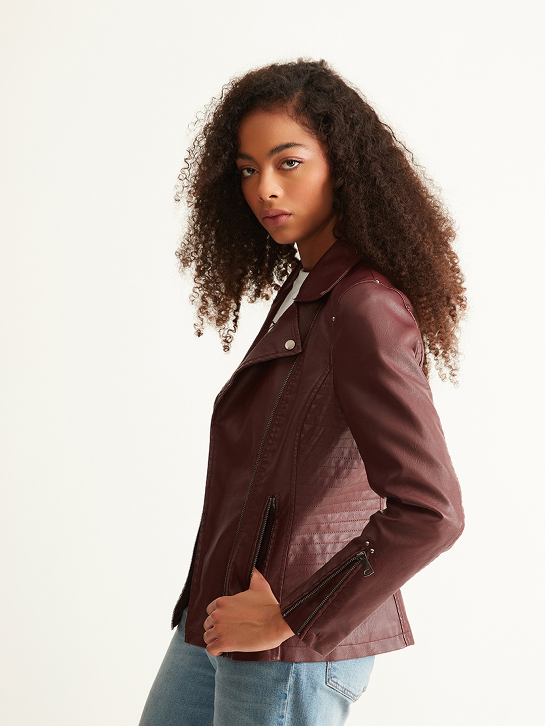 Wine biker jacket