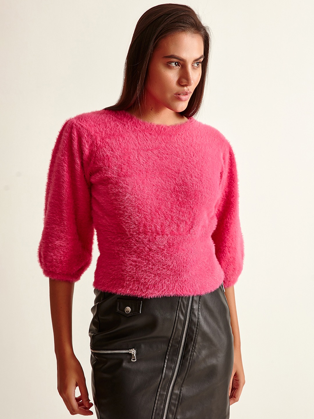 Fuchsia Fur Crop Sweater Cover Story