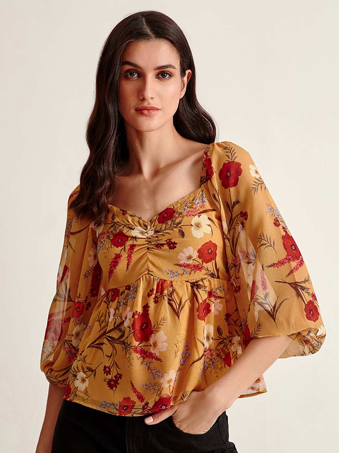 Winter Mustard Floral Top