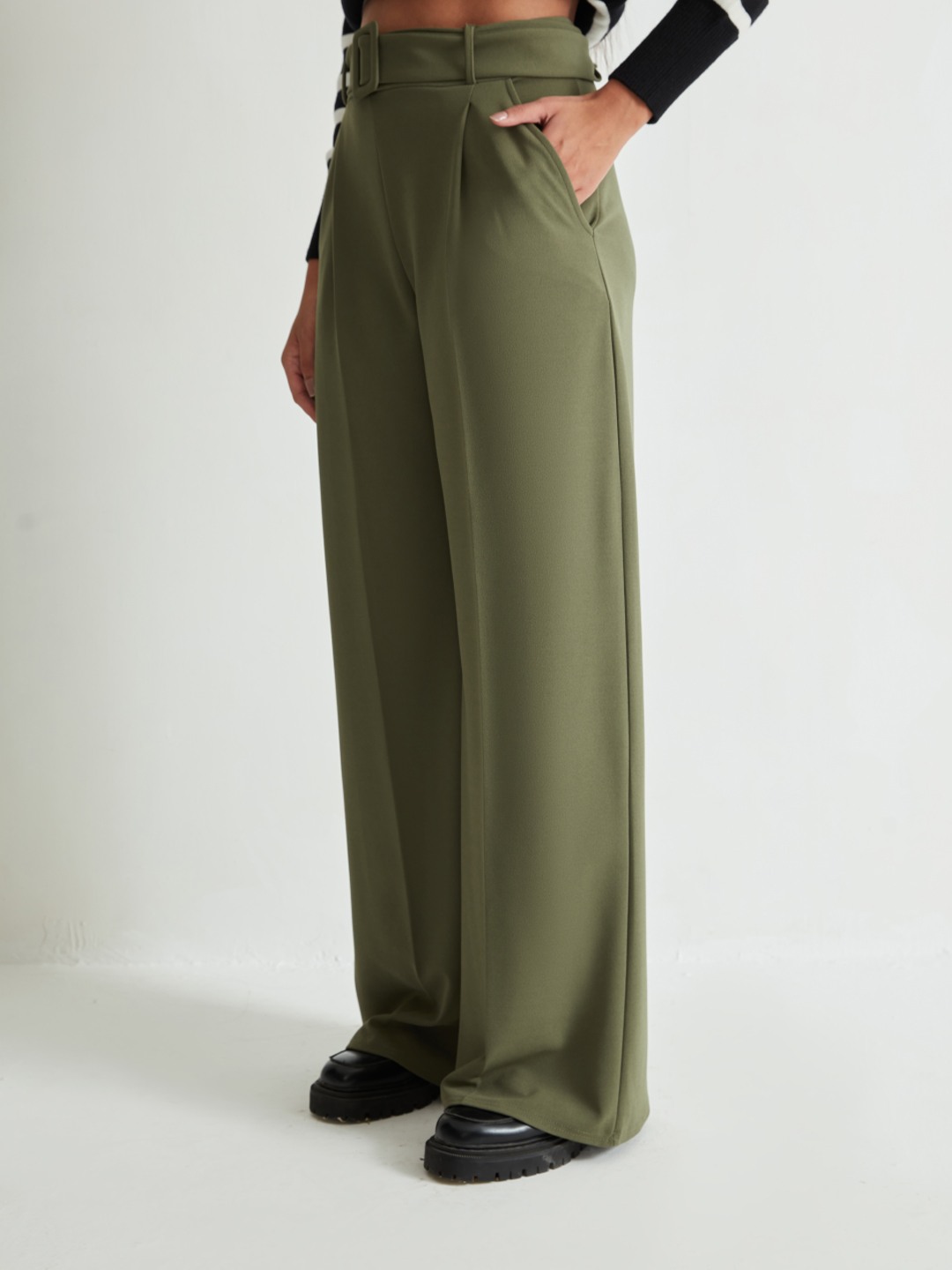 Olive Green Pistachio Wide-leg Trousers 17344