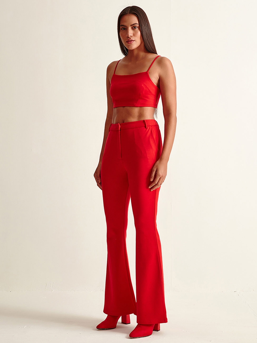 Red Wide Leg Tailored Trouser