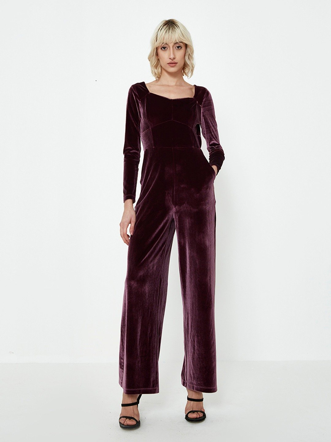 Purple velvet jumpsuit