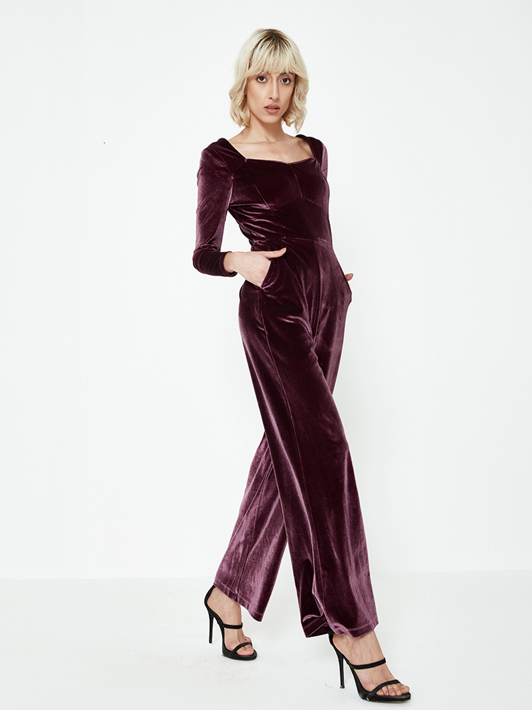 Purple velvet jumpsuit