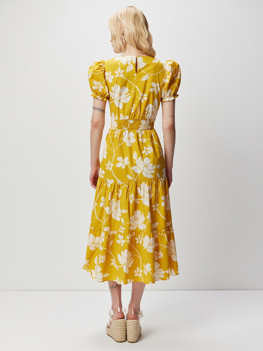 Yellow Floral Tiered Dress