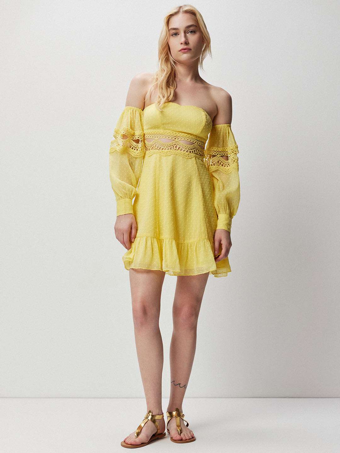 Yellow bardot skater dress top