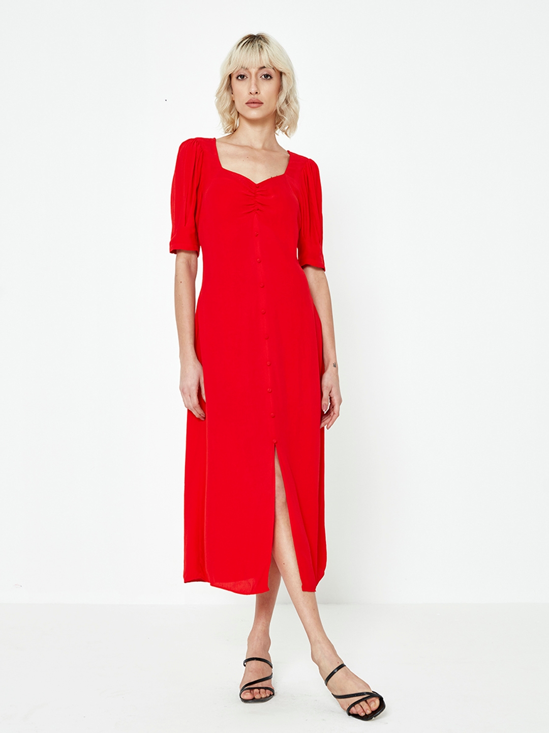 Finelylove Formal Midi Dress Casual Summer Dresses A-line Below-the-Knee  3/4 Sleeve Solid Red XXL - Walmart.com