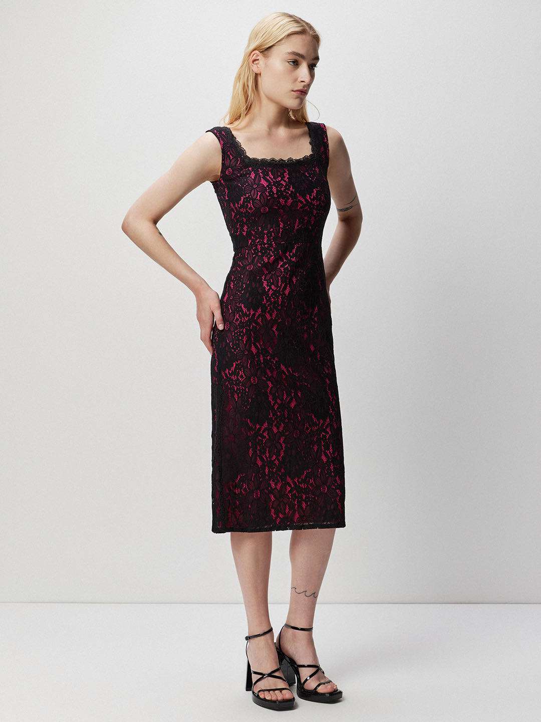 Black and pink lace dress cheap