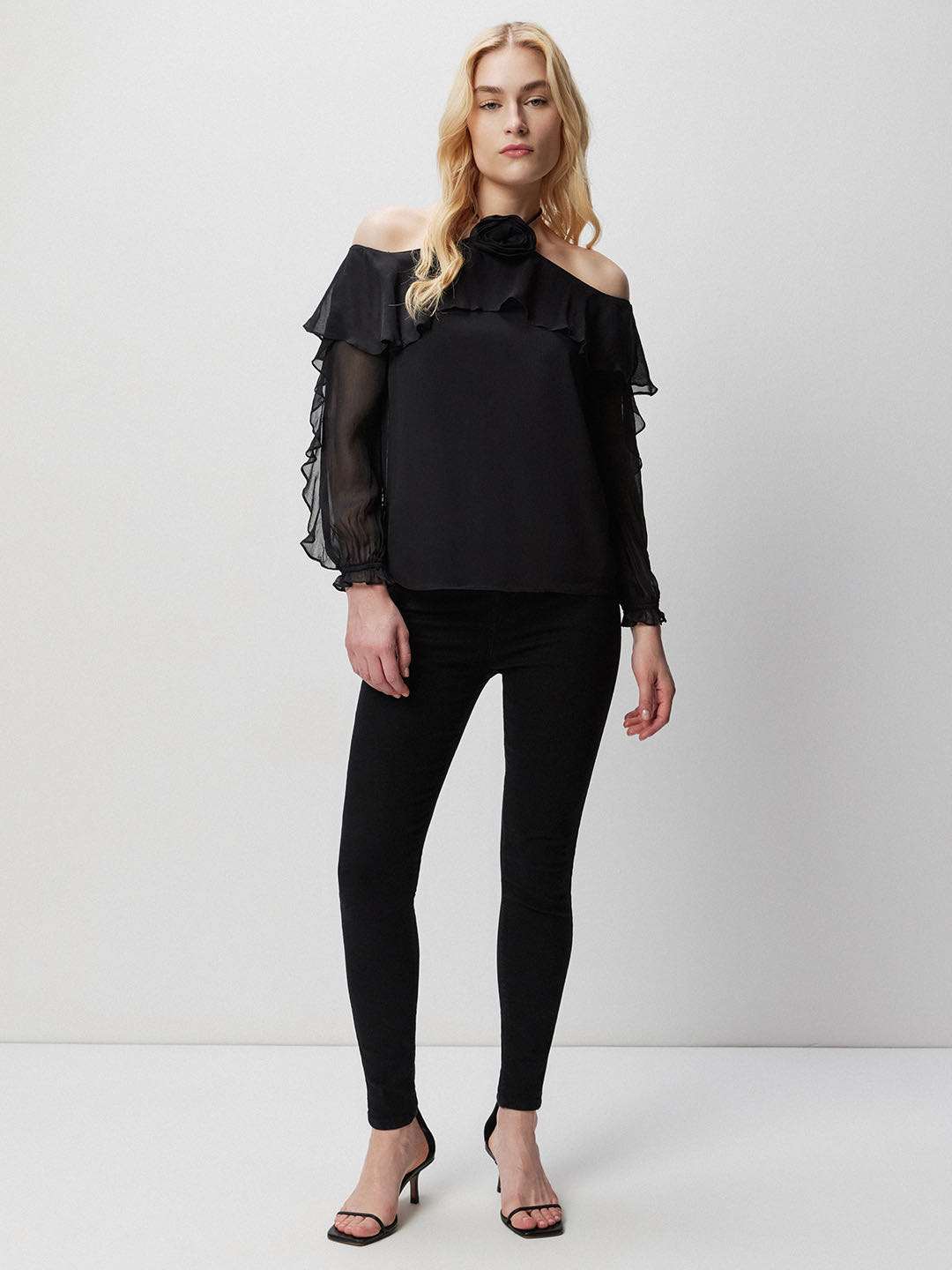 Black chiffon cold hotsell shoulder top