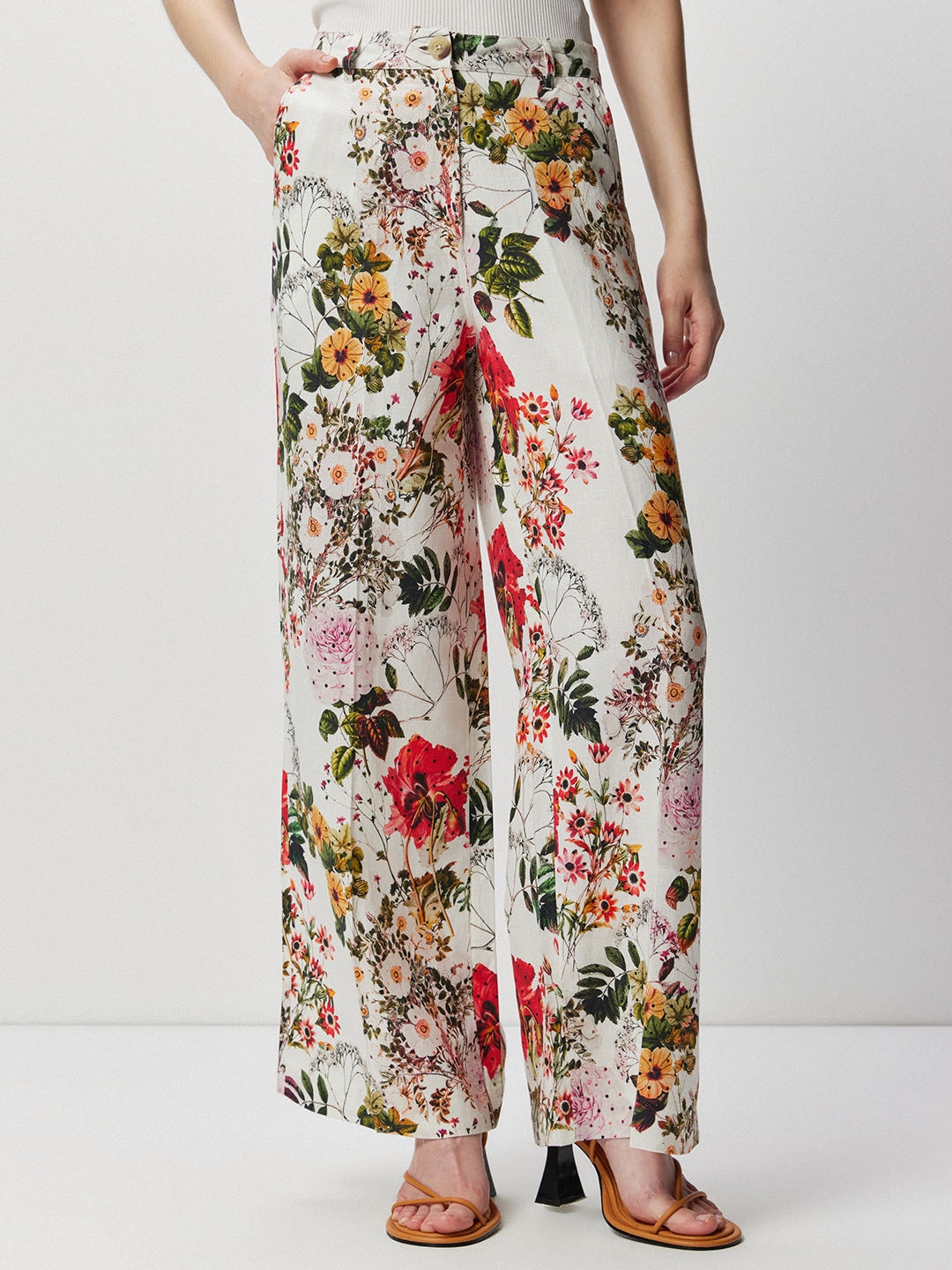 Buy POPWINGS Regular Fit Grey Floral Printed Solid Midrise Women Trouser at  Amazonin