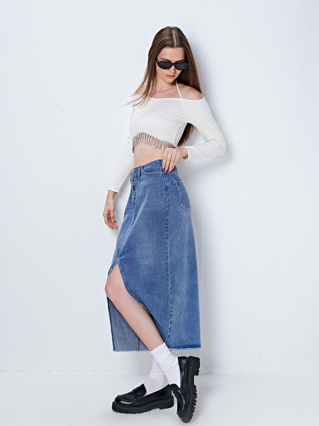 Y2k Women's Casual High Waisted Denim Maxi Skirt Split Front Long Jean  Skirts Blue Jean Midi Skirt Streetwear - Walmart.com