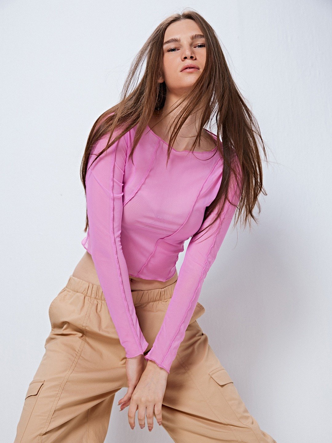 Pink mesh shop crop top