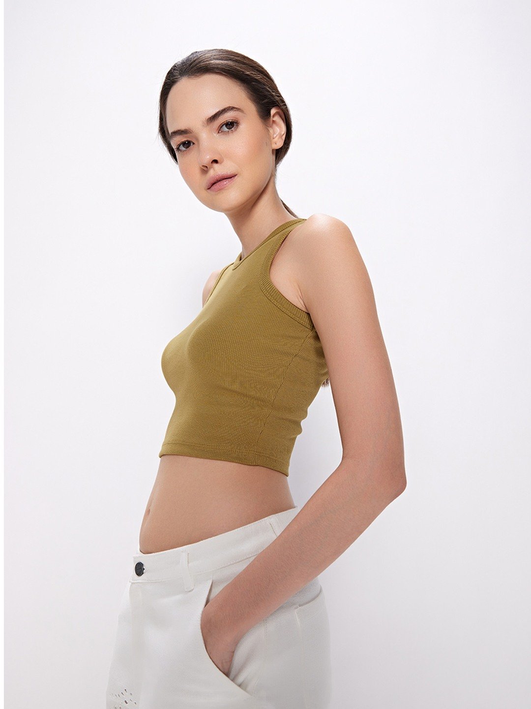 Olive crop tank top
