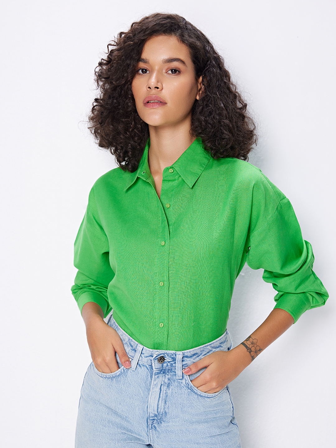 Cover Story | Green Oversized Linen Shirt