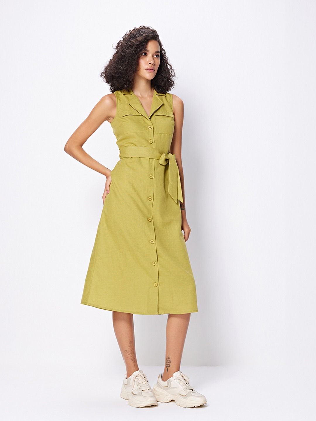 Olive Shirt Midi Dress