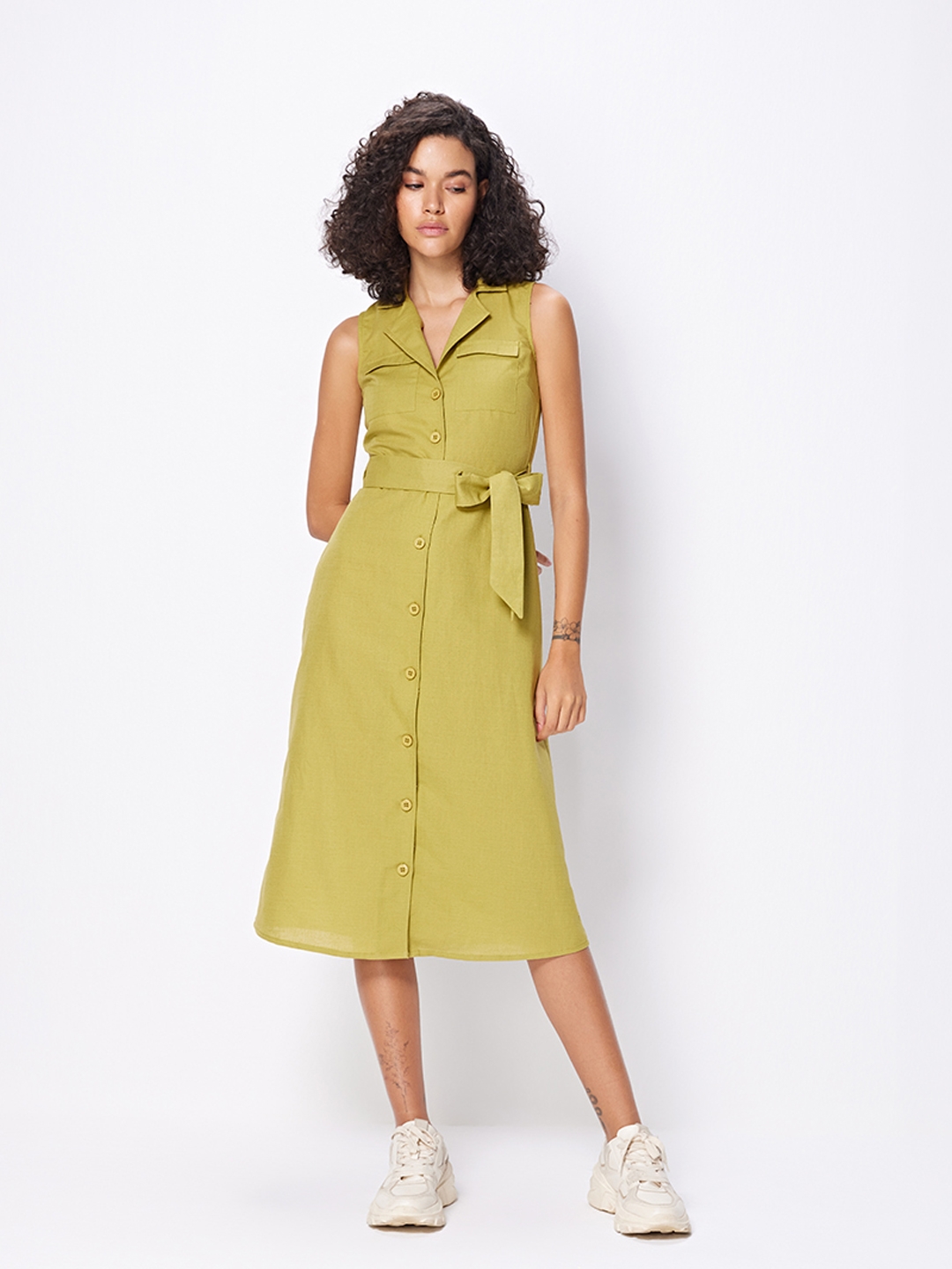 Olive Green Midi Shirt Dress