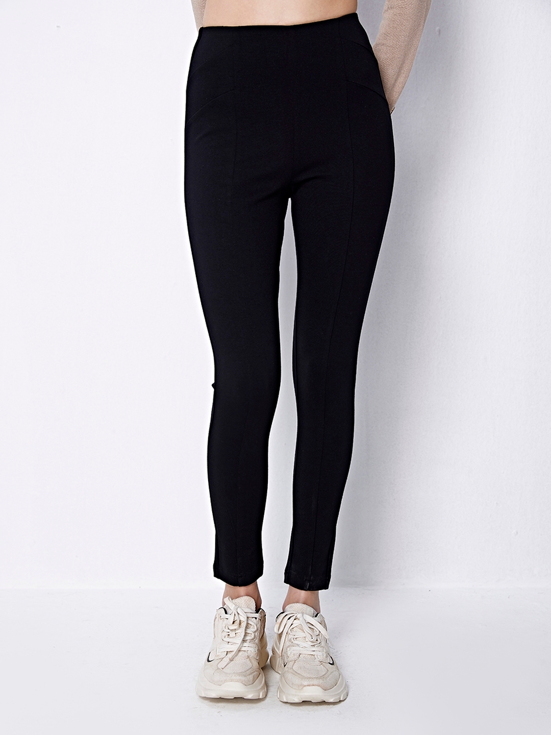 Yours faux leather seam front pants in black | ASOS