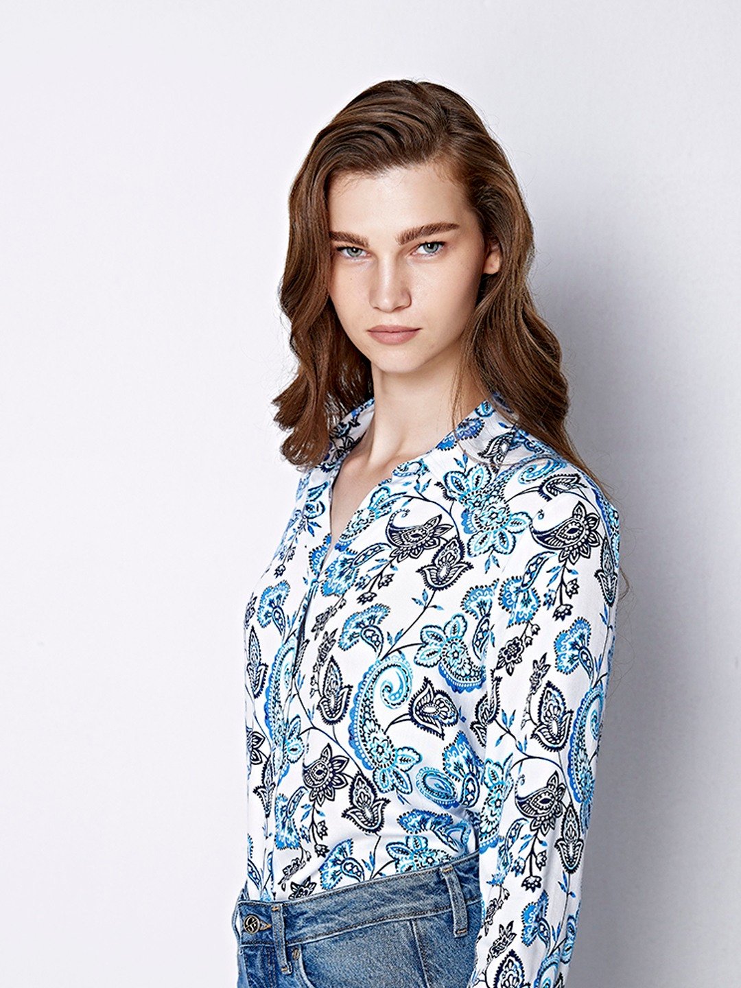 Blue & White Paisley Satin Shirt