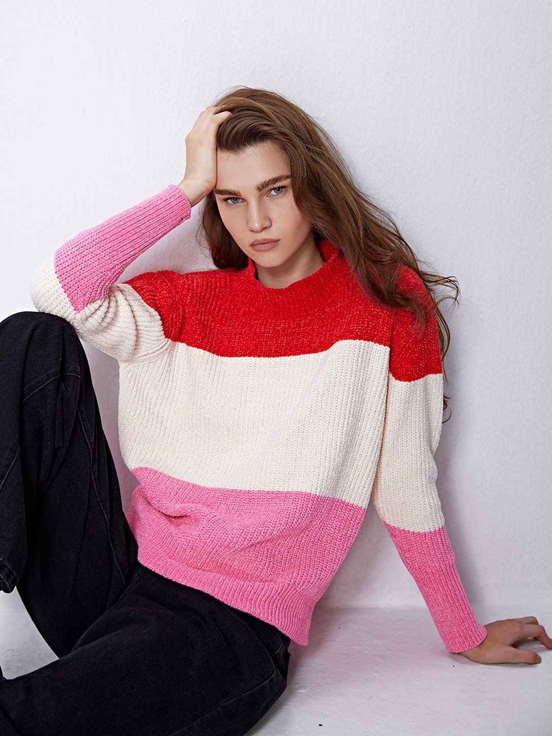Red pink striped sweater on sale