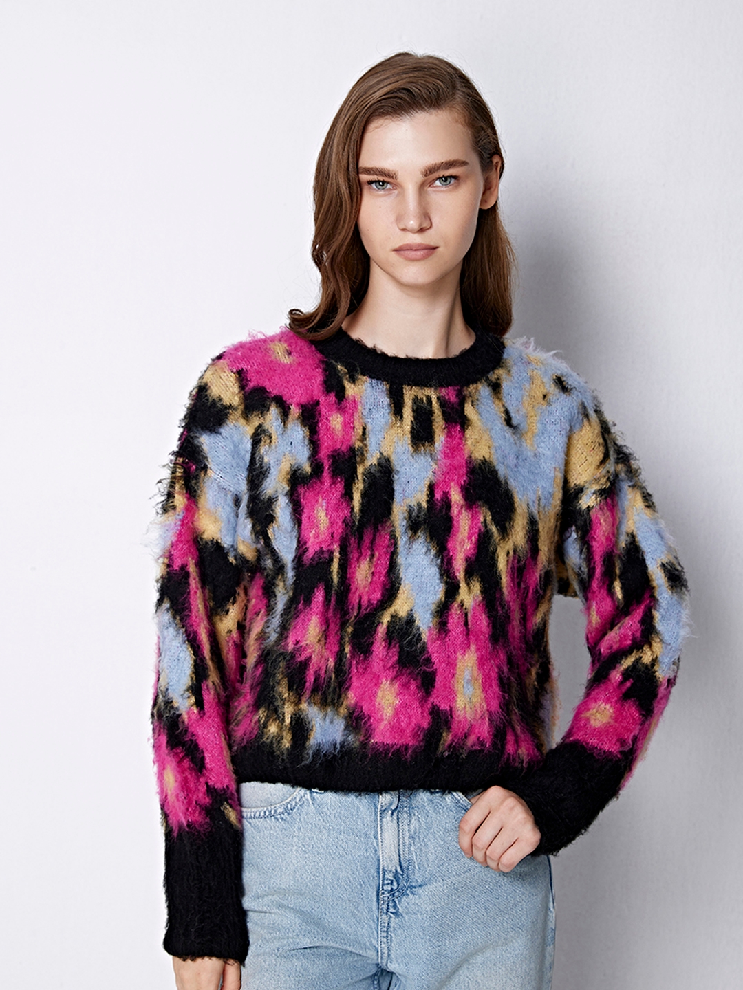 Black animal jacquard sweater