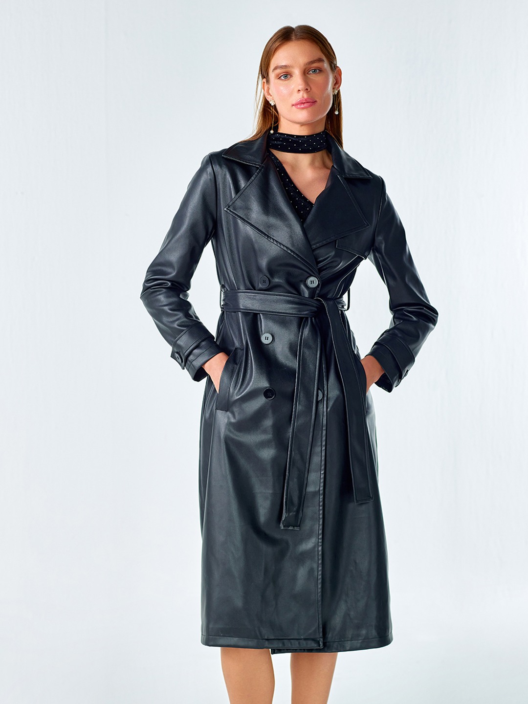 Black pu trench best sale