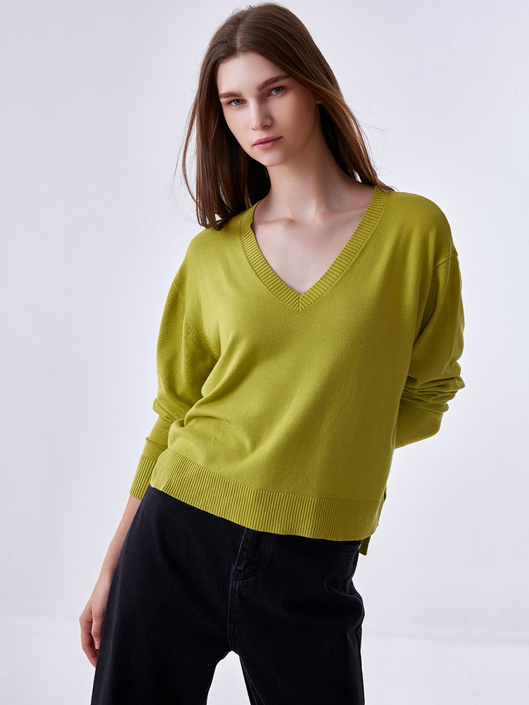 Lime green top v neck sweater