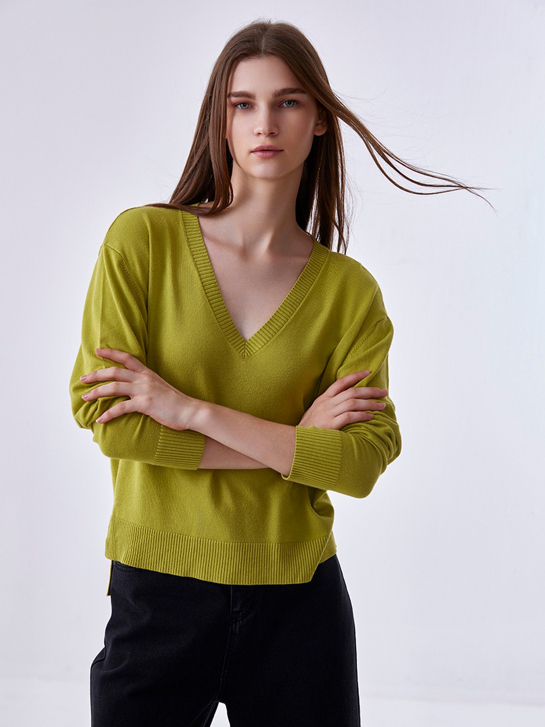 Lime green top v neck sweater