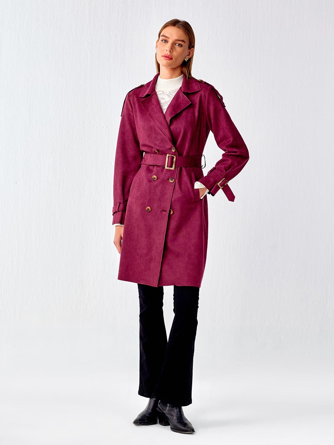 Plum trench coat online