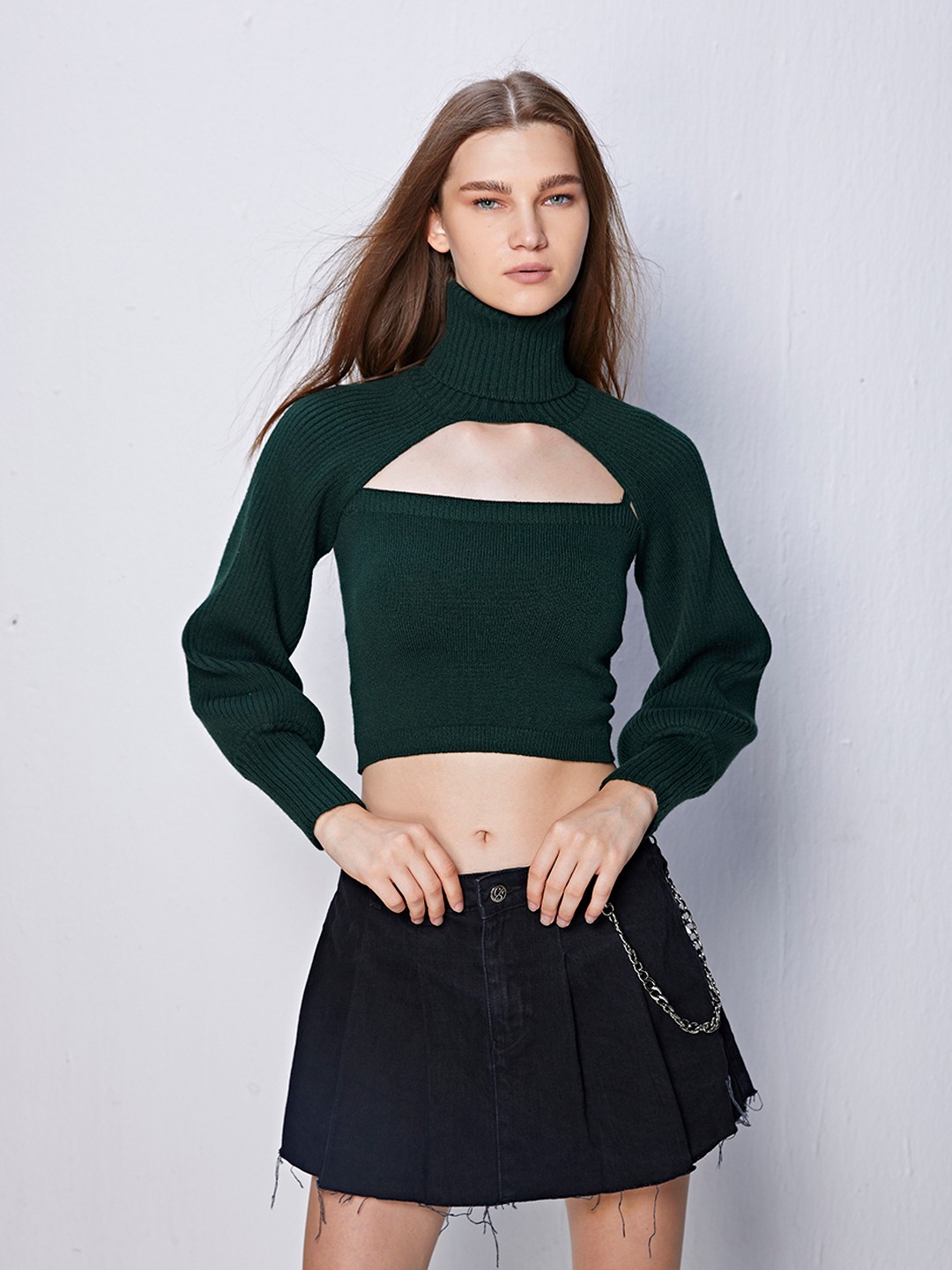 Cropped polo neck top