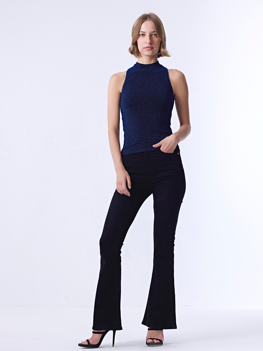 Blue high neck top