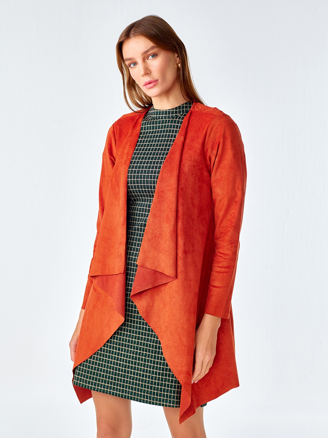 Rust Asymmetrical Hem Open Shrug