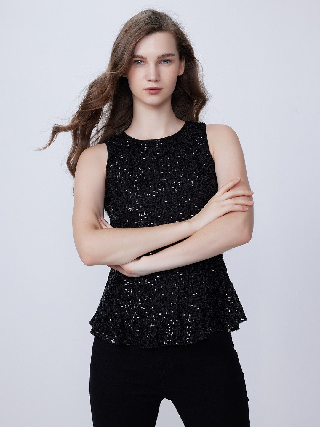 Black sequin peplum top hotsell