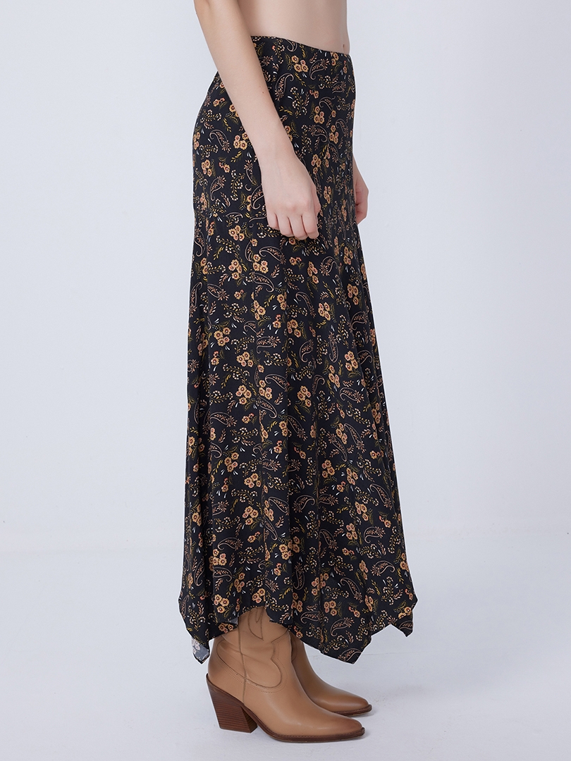 Boho Asymmetric Floral Skirt