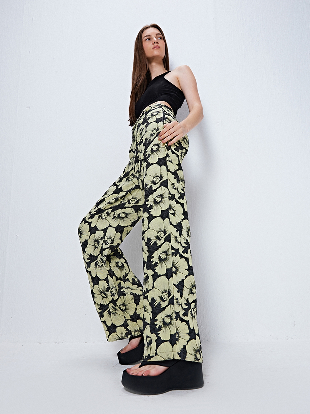 Buy COVER STORY Black Floral Trouser with Belt (Set of 2) online