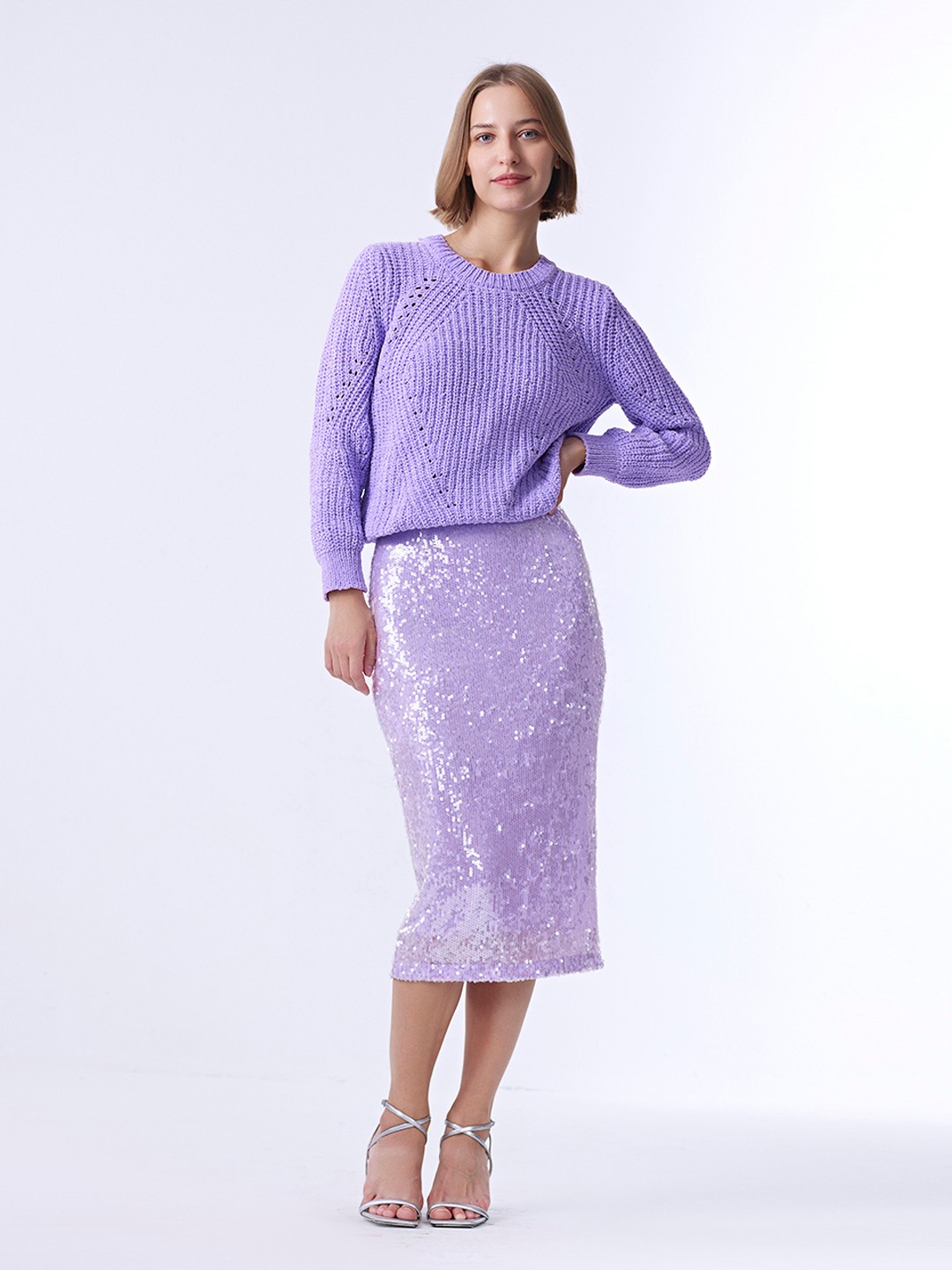 Lilac sequin midi skirt
