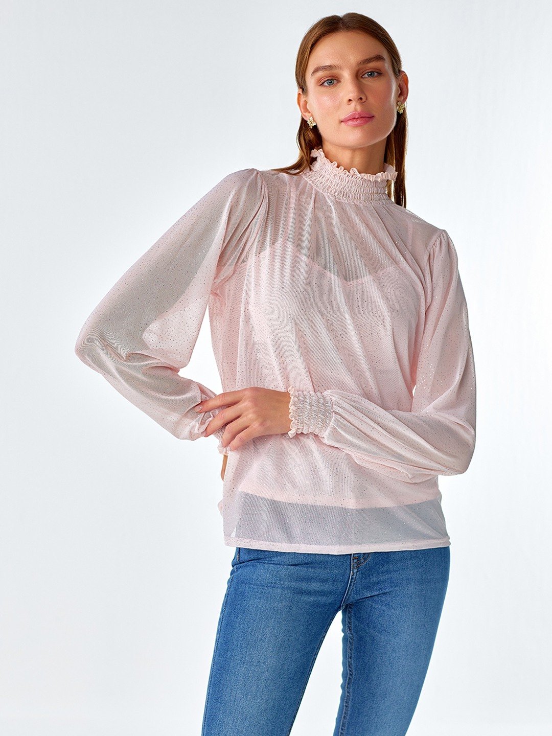 Pink glitter sales mesh top